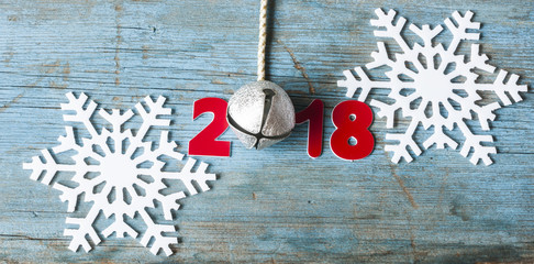 Happy new year 2018 on wooden table