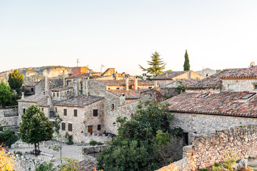 View of the buildings in the village Siurana, Tarragona, Spain. Copy space for text.