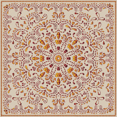 Ethnic pattern or bandana print in indian style. Indian floral paisley medallion pattern. Ethnic Mandala ornament. Can be used for textile, greeting card.