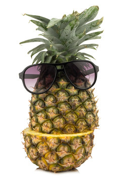 pineapple half cut Glasses isolated on white background