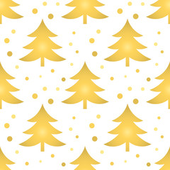 Golden Christmas trees seamless pattern