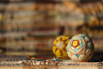 Two Japanese thread balls temari