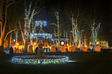 Zrinjevac park decorated by Christmas lights as part of Advent in Zagreb