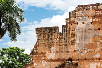 Fototapeta premium View on ruins of the Hospital of St. Nicolas of Bari, Santo Domingo, Dominican Republic. Close-up.