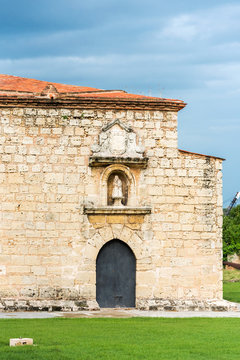A view of the historic building next to Fort Ozama, Santo Domingo, Dominican Republic. Copy space for text. Vertical.