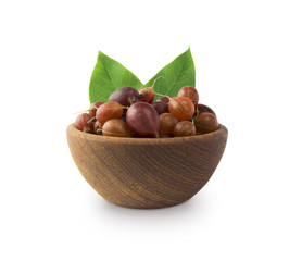 Gooseberries fruits isolated on white background. Gooseberries in a bowl with copy space for text. Ripe gooseberry close-up. Background berry. Sweet and juicy berry.