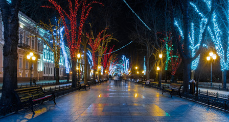 Fototapeta na wymiar Winter city illumination, Odessa, Ukraine