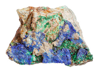 Azurite and Malachite on rough stone isolated