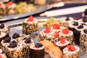 Hot Sushi roll with salmon.