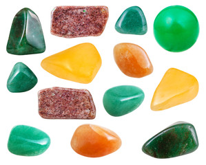 various aventurine gemstones isolated on white
