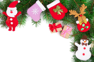 Christmas background decorated isolated on white with copy space for your text. Top view.