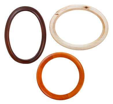 set of round wooden picture frame isolated