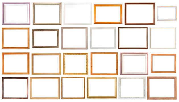 set of various wooden picture frames isolated