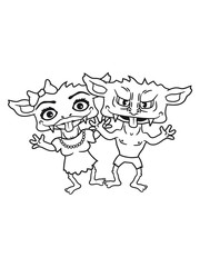 paar liebe pärchen 2 freunde verliebt team mädchen frau weiblich hübsch schön girl kleid gnom frech klein monster horror halloween böse ork troll comic cartoon clipart