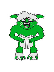 nerd geek schlau hornbrille intelligent lesen buch haarig groß gefährlich gnom frech klein monster horror halloween böse ork troll comic cartoon clipart