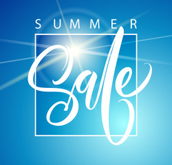 Sale banner, poster handwriting lettering. Summer background. Vector illustration