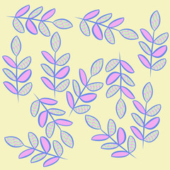 Branch, leaves, scribbles pattern. Hand drawn.