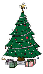 Fully Decorated Christmas Tree with Presents underneath.