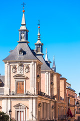 View of the church building, Madrid, Spain. Copy space for text. Vertical.
