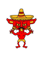 mustache schnurrbart mexikaner hut sombrero südamerika party feiern rasseln musik gnom frech klein monster horror halloween böse ork troll comic cartoon clipart