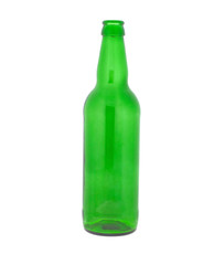 green glass bottle isolated on white background