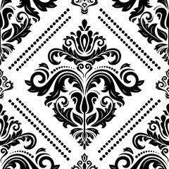 Damask classic black and white pattern. Seamless abstract background with repeating elements. Orient background