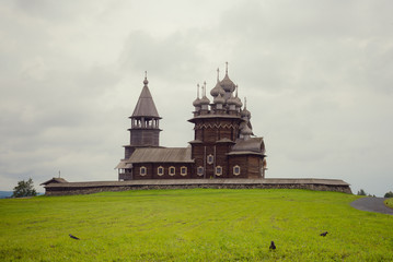 Wooden church on island Kizhi on lake Onega, Russia