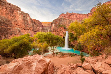 Beautiful Blue Waterfall coming out of canyon