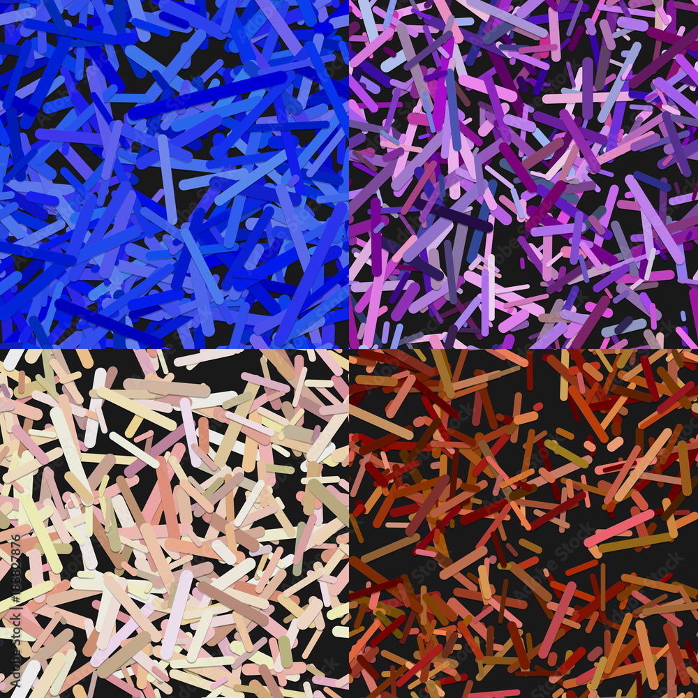 Poster seamless abstract chaotic rotated stripe pattern background set - vector design from rounded stripes
