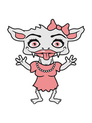 mädchen frau weiblich hübsch schön girl kleid gnom frech klein monster horror halloween böse ork troll comic cartoon clipart