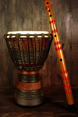 the African djembe drum and a wooden flute