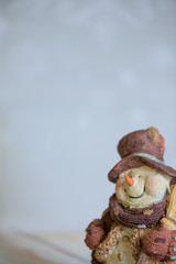 Greeting card. Smiling snowman for happy new year and christmas card with copy space.