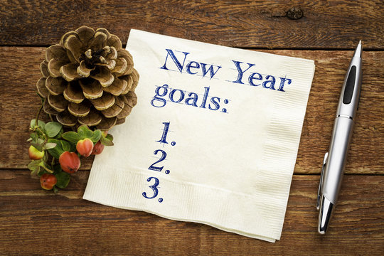 New Years goals list on napkin