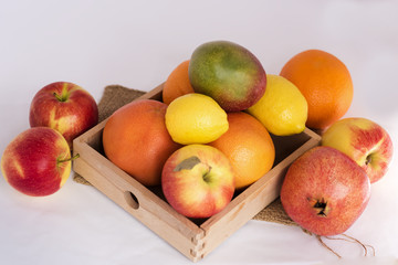 Food, citrus, lemon, orange, pomegranate, mango, apples, fruit, decor, objects