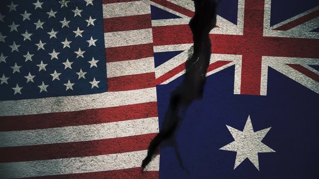 United States vs Australia  Flags on Cracked Wall