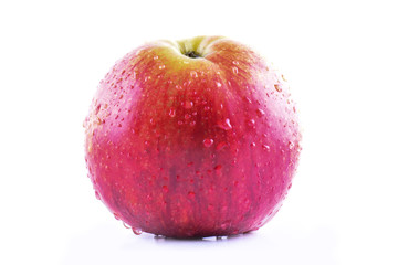 Red apple isolated on white background. Fresh raw organic fruit with water drops