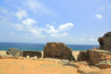 Bushiribana Gold Smelter ruins. North coast, Aruba Island, tourism, historic