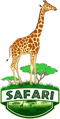 vector african savannah safari emblem with girrafe