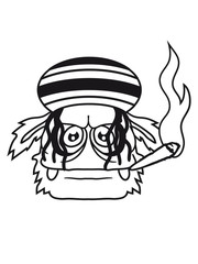 kopf gesicht raggae rauchen drogen zigarette jamaika hanf weed cannabis joint kiffen kiffer rastalocken grimmig haarig groß gefährlich gnom frech klein monster horror halloween böse ork troll clipart