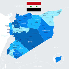 Syria - map and flag - Detailed Vector Illustration