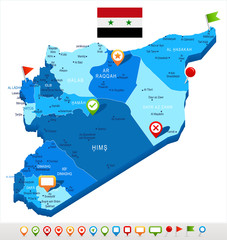 Syria - map and flag - Detailed Vector Illustration
