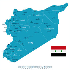 Syria - map and flag - Detailed Vector Illustration