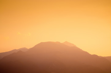 Sunset behind Mount Olympus in Greece