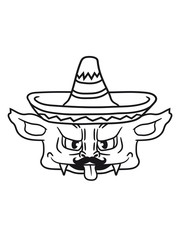 kopf gesicht mustache schnurrbart mexikaner hut sombrero südamerika party feiern rasseln musik gnom frech klein monster horror halloween böse ork troll comic cartoon clipart