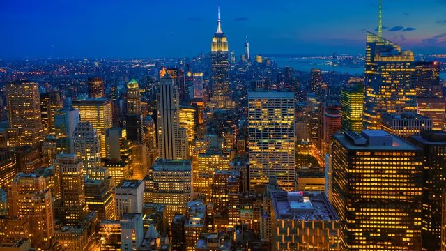 Timelapse aerial sunset in Midtown Manhattan 4K