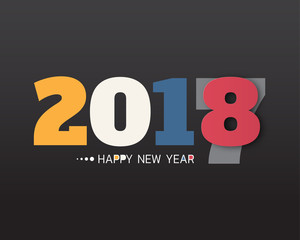 Greeting card design template with Modern Text for 2018 New Year of the Dog. Color number 2018 drawn lettering on colorful background. Vector illustration.