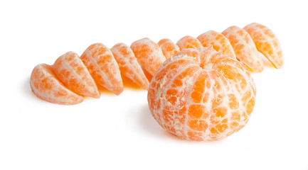 Tender Mandarin Sliced Composition, Isolated on a White Background