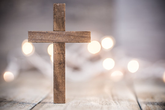 Christian Cross on a Soft Bokeh Background