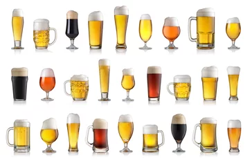 Peel and stick wall murals Alcohol Set of various full beer glasses. Isolated on white background