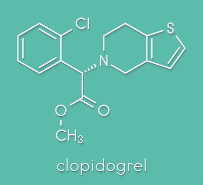 Clopidogrel antiplatelet agent molecule. Inhibits blood clotting Skeletal formula.